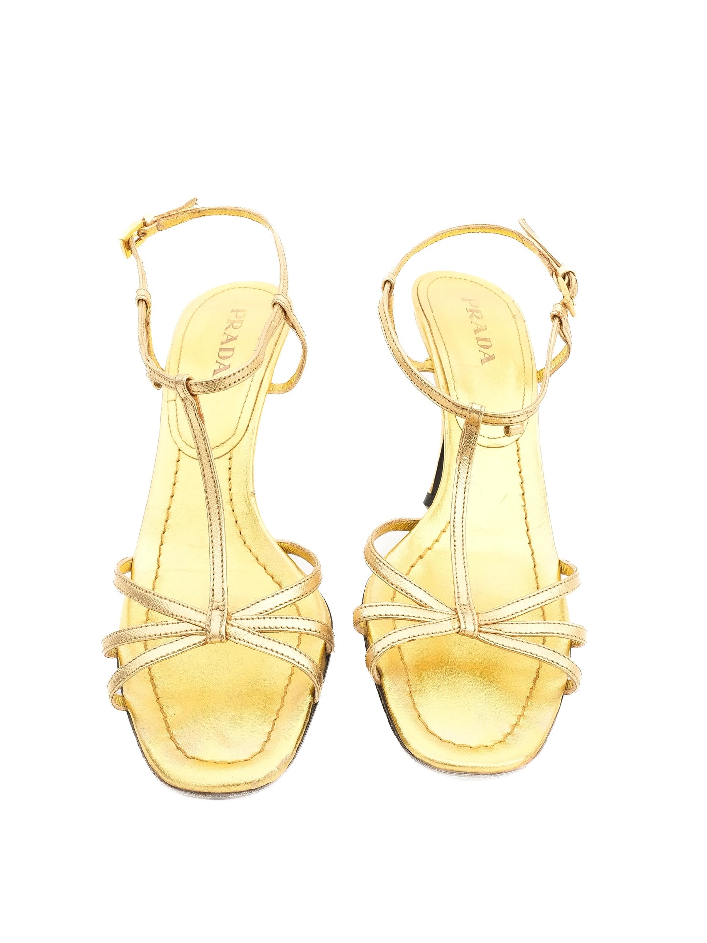 excellent prada yellow leather high-heeled sandals size 39