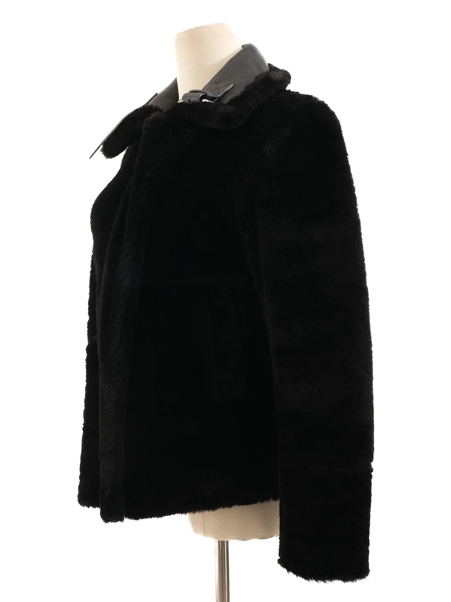 good reiss black leather & faux fur jackets size xs