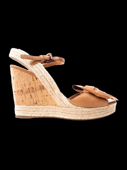 Perfect Prada Orange Textile Wedge Sandals with Cork Heel