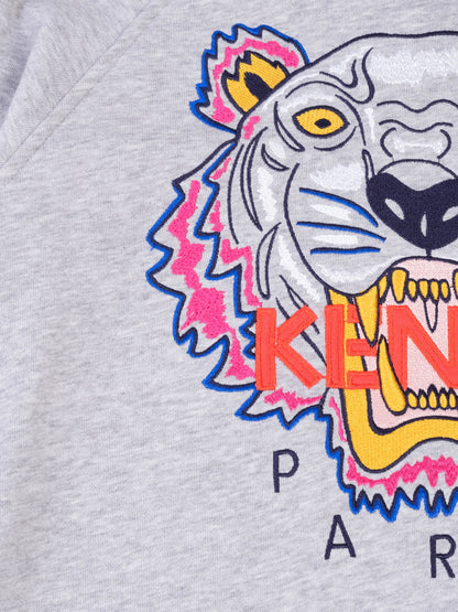 Excellent Kenzo Gray Hoodie Kids Size 12 with Embroidered Tiger Design