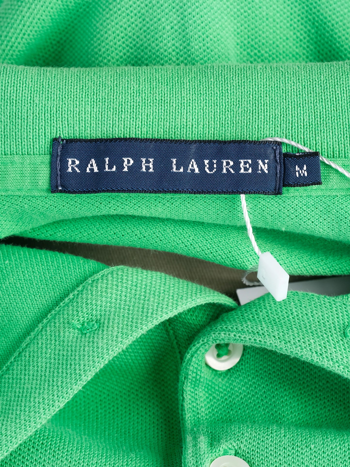excellent ralph lauren green polo shirt size m with pink logo