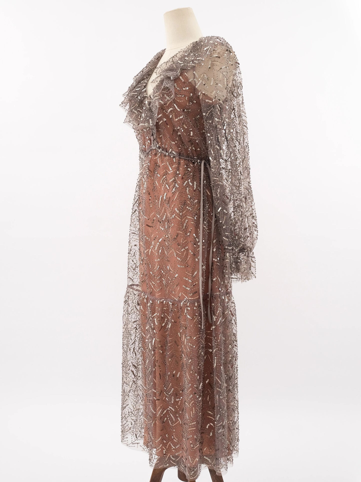 self-portrait gray sheer sequined dress xs excellent condition