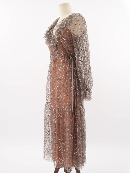 Self-Portrait Gray Sheer Sequined Dress XS Excellent Condition