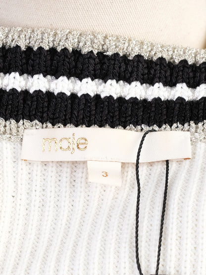 Maje White Knitted Sweater Excellent Condition V-Neck Striped