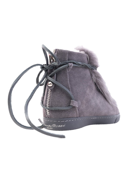 NEW Gianvito Rossi Gray Leather Ankle Boot Size 38 with Fur Trim
