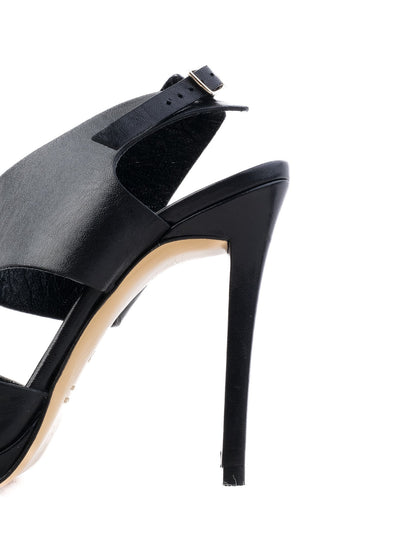 Excellent Giampaolo Viozzi Black Leather High-Heeled Sandals Size 37