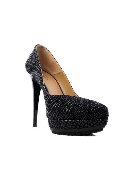 NEW Renzoni Black Leather High-Heeled Shoes Size 38