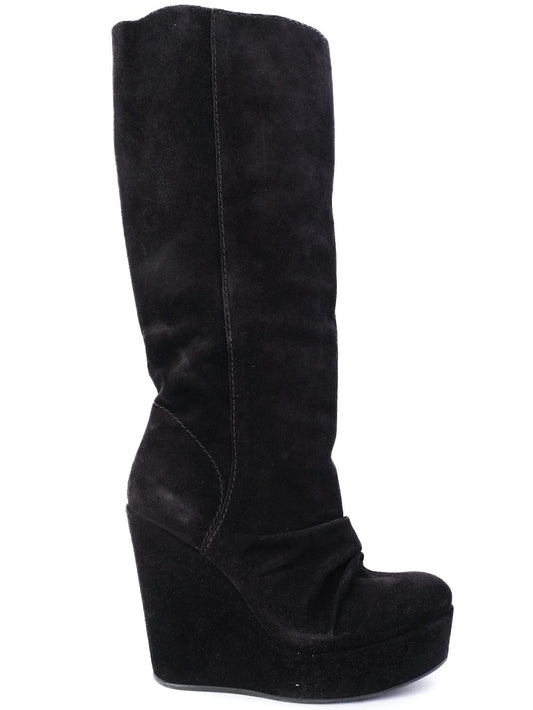 Average Condition Pedro Garcia Black Suede Knee-High Wedge Boots Size 38