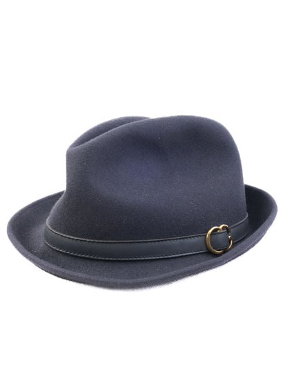 Excellent Gucci Black Wool Fedora Hat with Leather Band, Size M