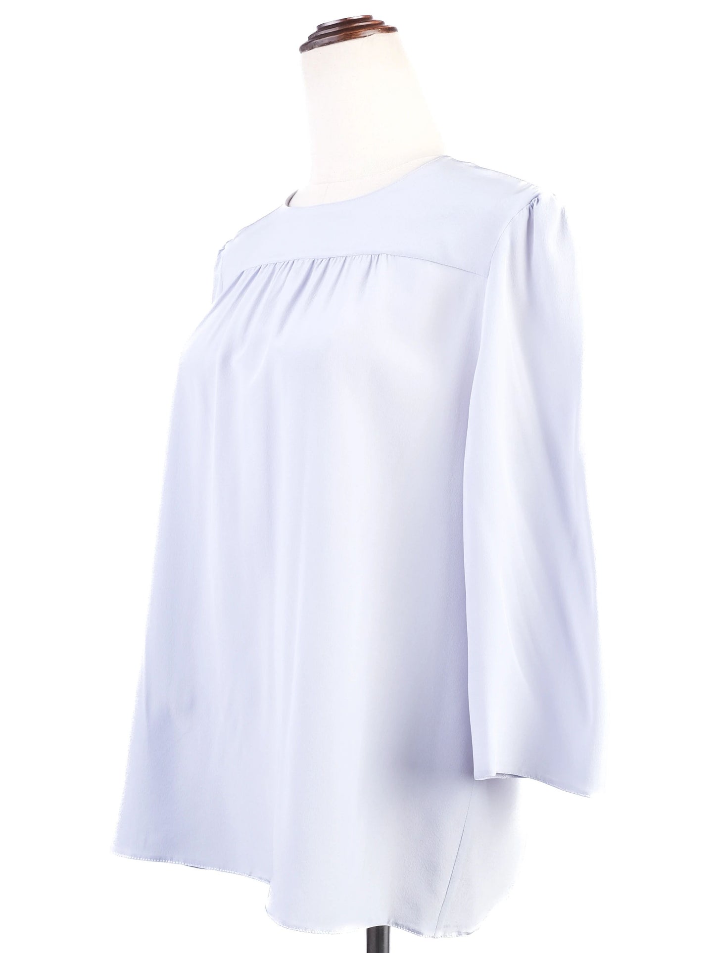 excellent prada gray silk blouse size l with button-up back