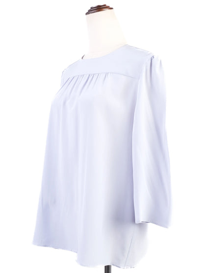 Excellent Prada Gray Silk Blouse Size L with Button-Up Back