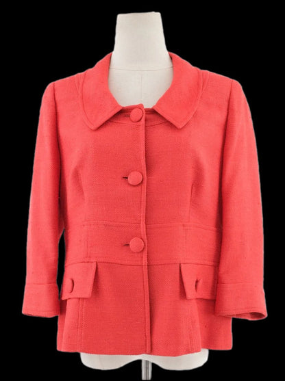 Excellent Luisa Spagnoli Red Silk Jacket Size L with Large Buttons
