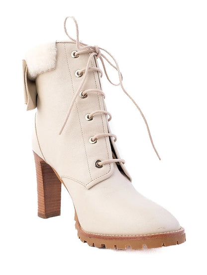 Valentino Leather White Ankle Boots with Fur Trim Size 38