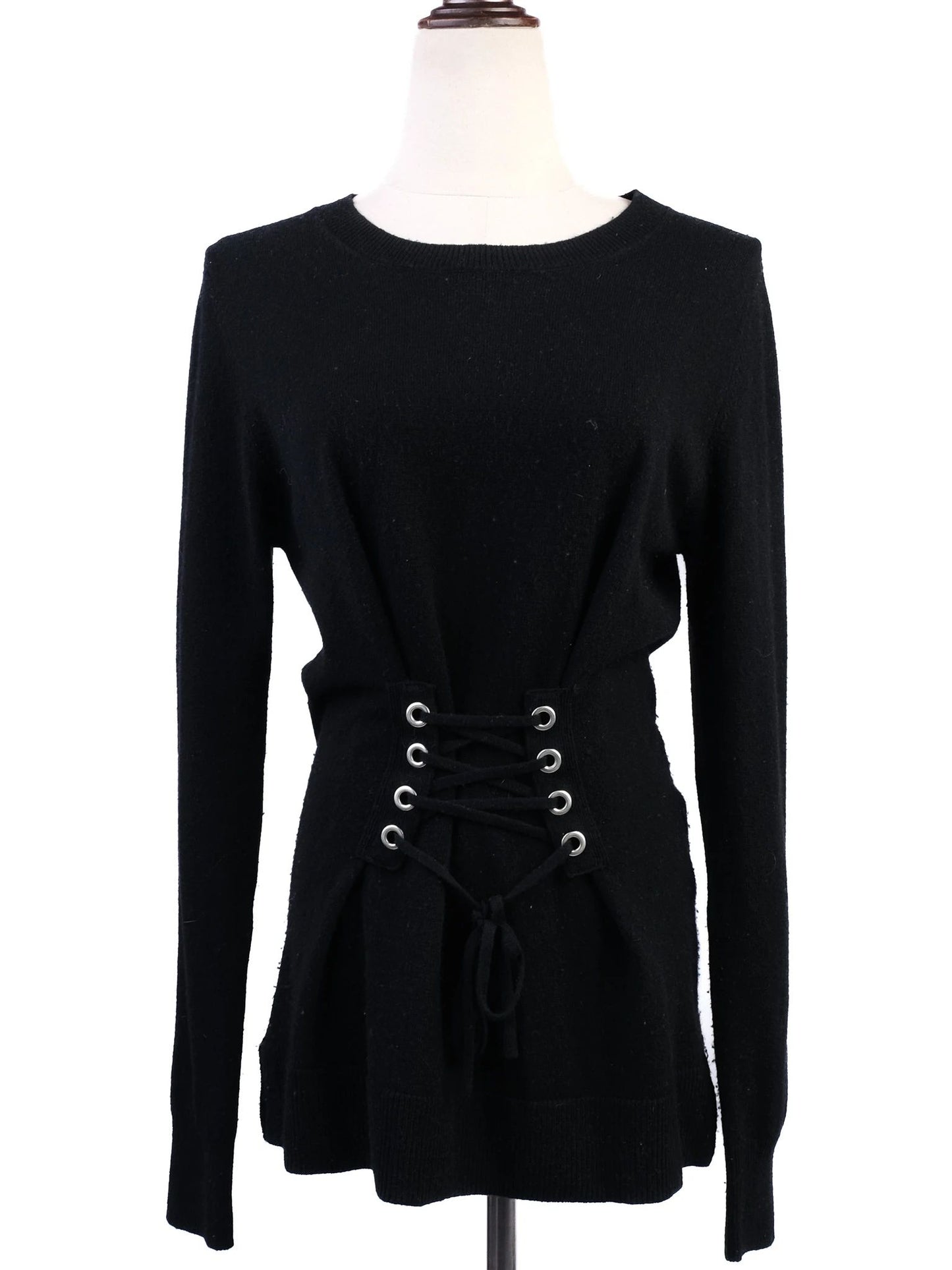 excellent sandro black wool long-sleeve sweater corset detail