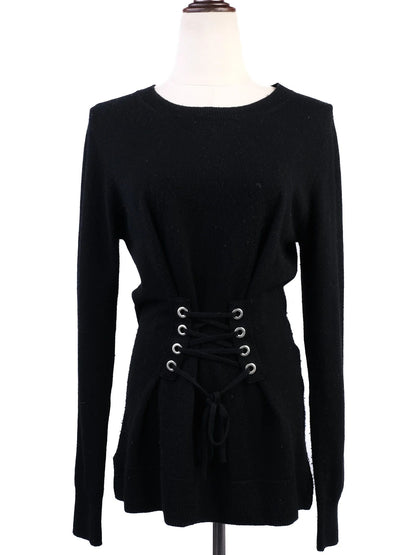 EXCELLENT Sandro Black Wool Long-Sleeve Sweater Corset Detail
