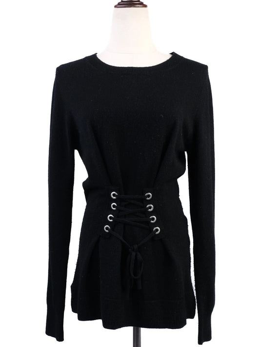 EXCELLENT Sandro Black Wool Long-Sleeve Sweater Corset Detail
