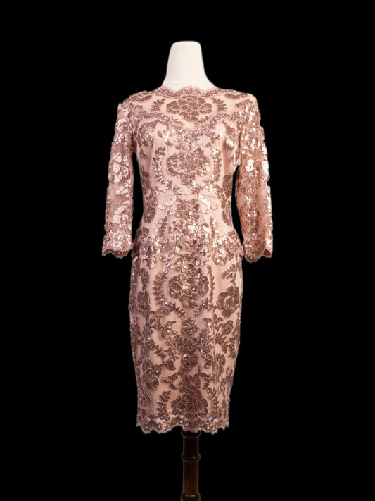 Excellent Tadashi Floral Sequin Dress Size S Light Pink Polyester
