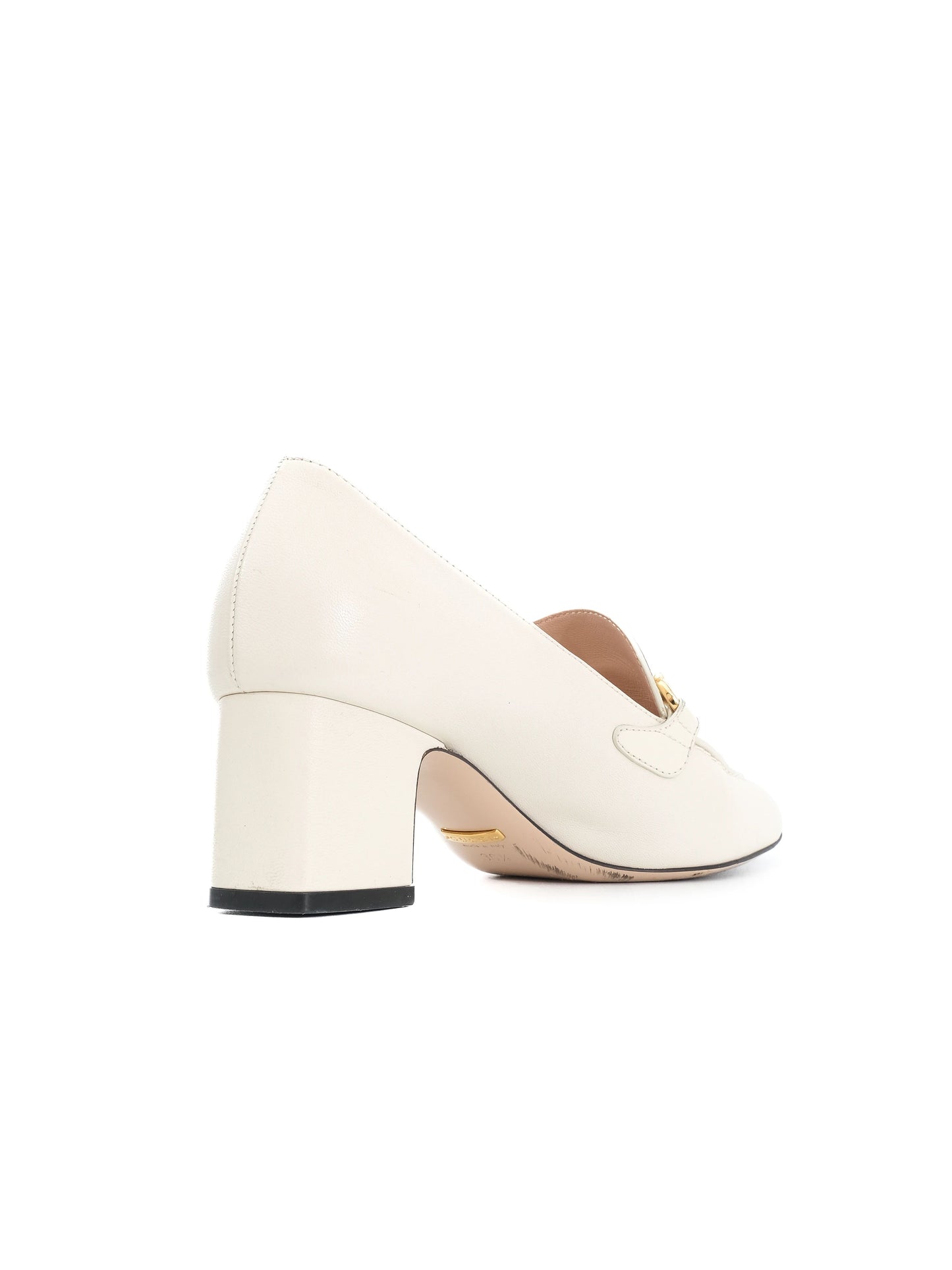 excellent gucci white leather block-heeled loafers size 36.5