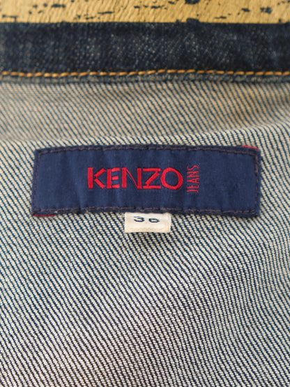 Excellent Kenzo Denim Jacket Blue Size S with Embroidered Design