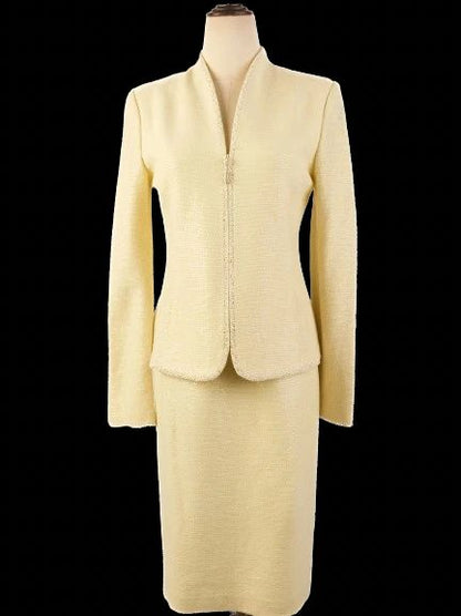 Excellent St. John Yellow Wool Women's Suit Jacket & Skirt Set