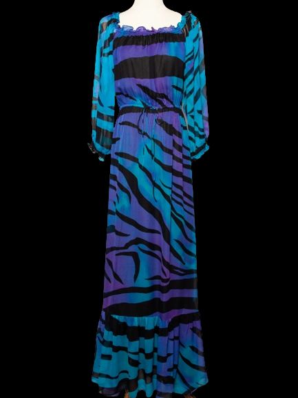 Good Diane von Furstenberg Blue Maxi Dress Size L Viscose Long Sleeve