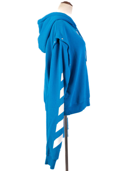 Excellent Off White Blue Nylon Hoodie Size L with Drawstring Hood