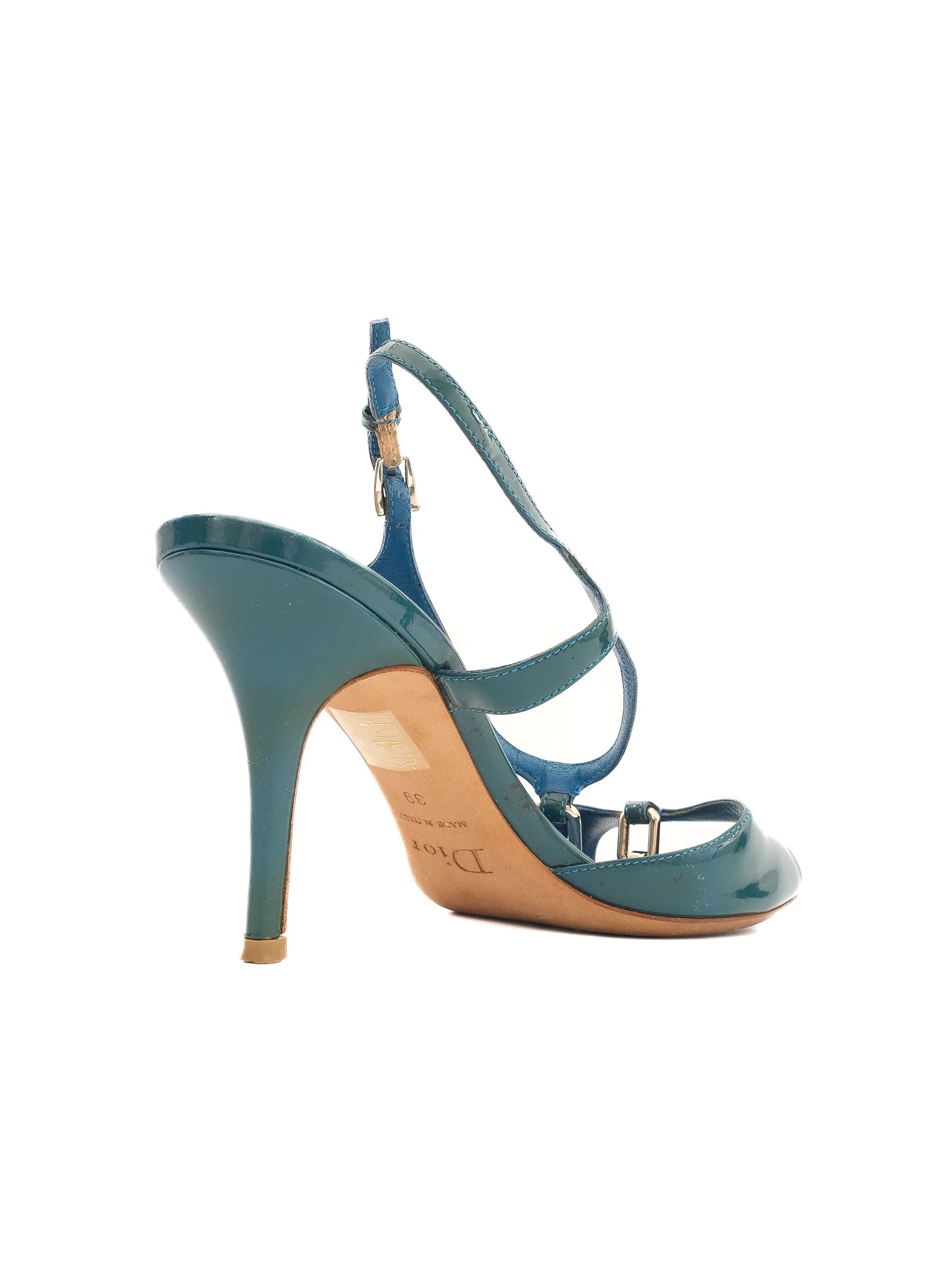 excellent dior green leather high-heeled sandals size 39