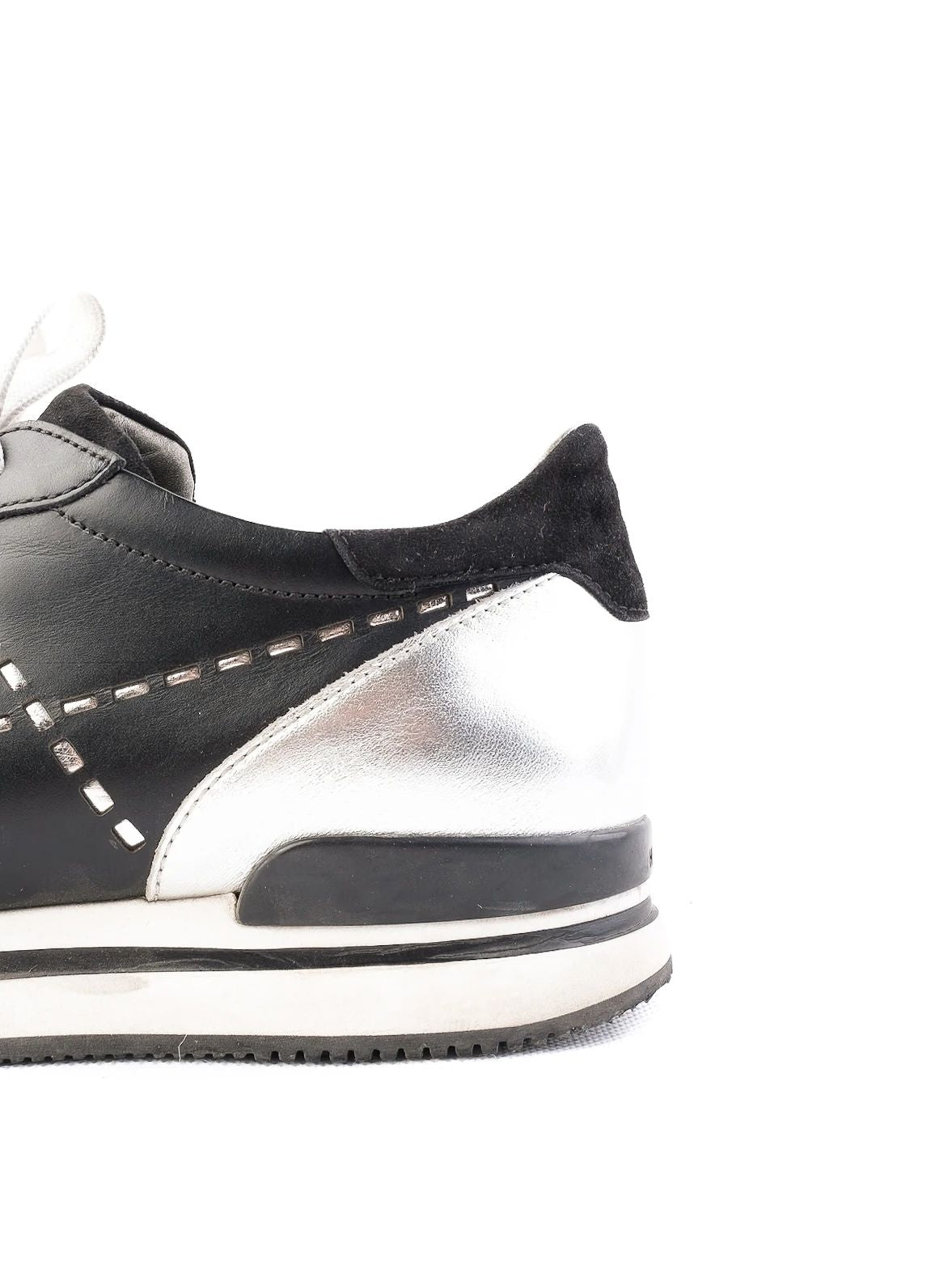excellent hogan black leather sneakers size 38 with silver accents