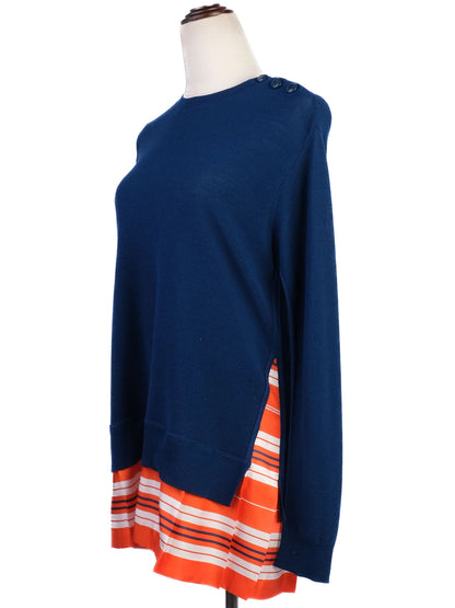 Excellent Louis Vuitton Blue Cotton Women's Sweater with Stripe Trim
