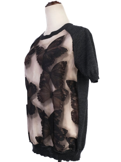 Excellent Lanvin Black Wool T-Shirt with Butterfly Design Size L