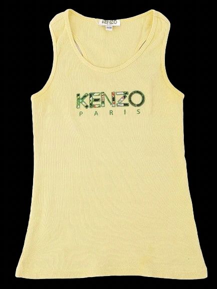 excellent kenzo kids yellow tank top size 6a/120 cotton floral logo