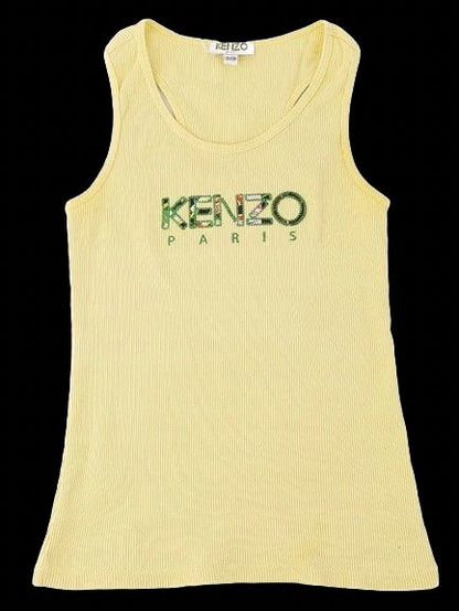 Excellent Kenzo Kids Yellow Tank Top Size 6A/120 Cotton Floral Logo