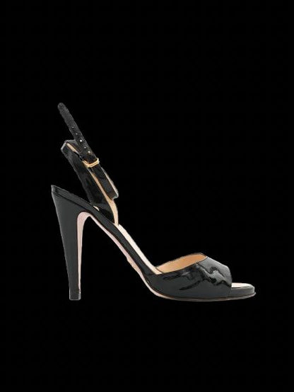 Excellent Prada Black High-Heeled Sandals Size 37.5 Lacquer
