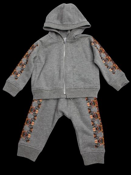 Excellent Burberry Gray Hoodie Pants Set for Kids Size 1 Cotton