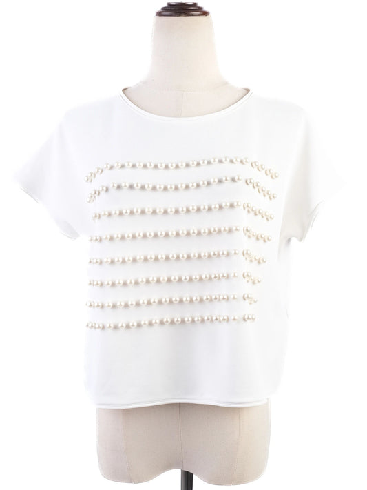 Excellent Giorgio Armani White Beaded Top Size M Women Viscose