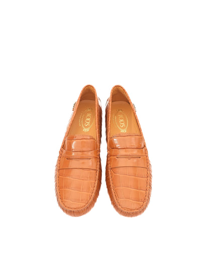 NEW Tod's Orange Leather Loafers Size 39.5 with Rubber Studs