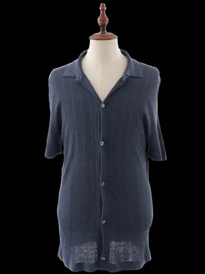 Hermes Men's Silk Button-Up Shirt Blue Size L Excellent Condition