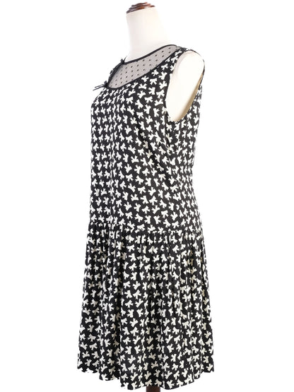 Excellent Red Valentino Black Dress XL with White Bird Print