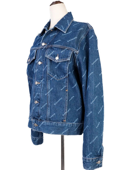 NEW Sandro Blue Denim Jacket Size L with Logo Print