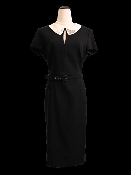 excellent escada black silk dress women's m with decorative collar