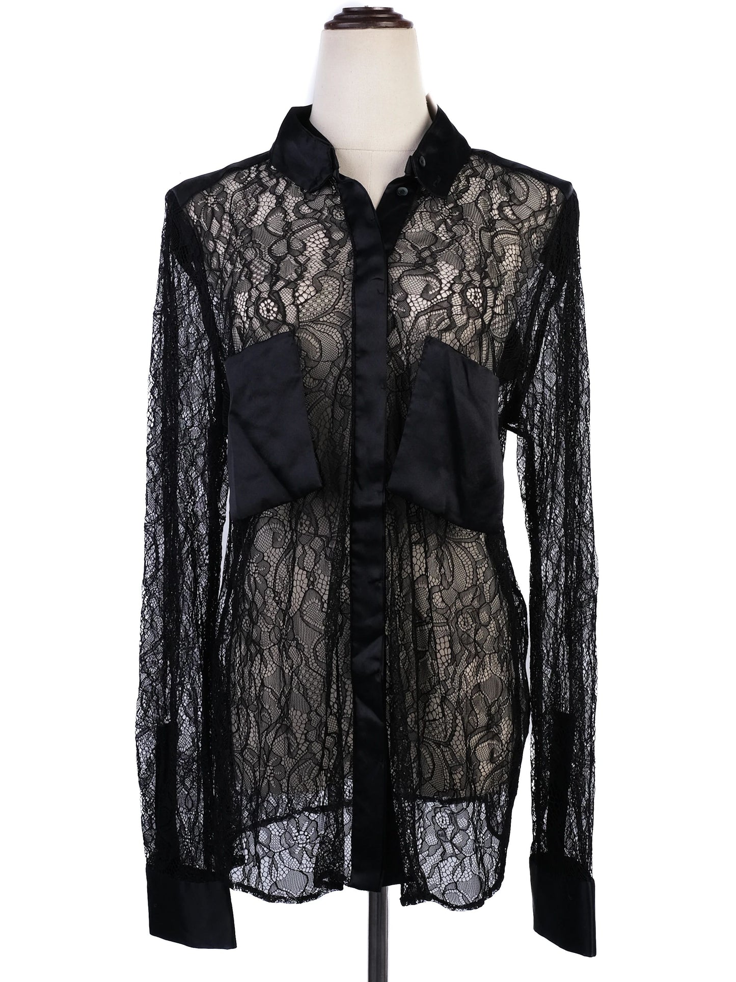 new by malene birger black lace long sleeve blouse size m