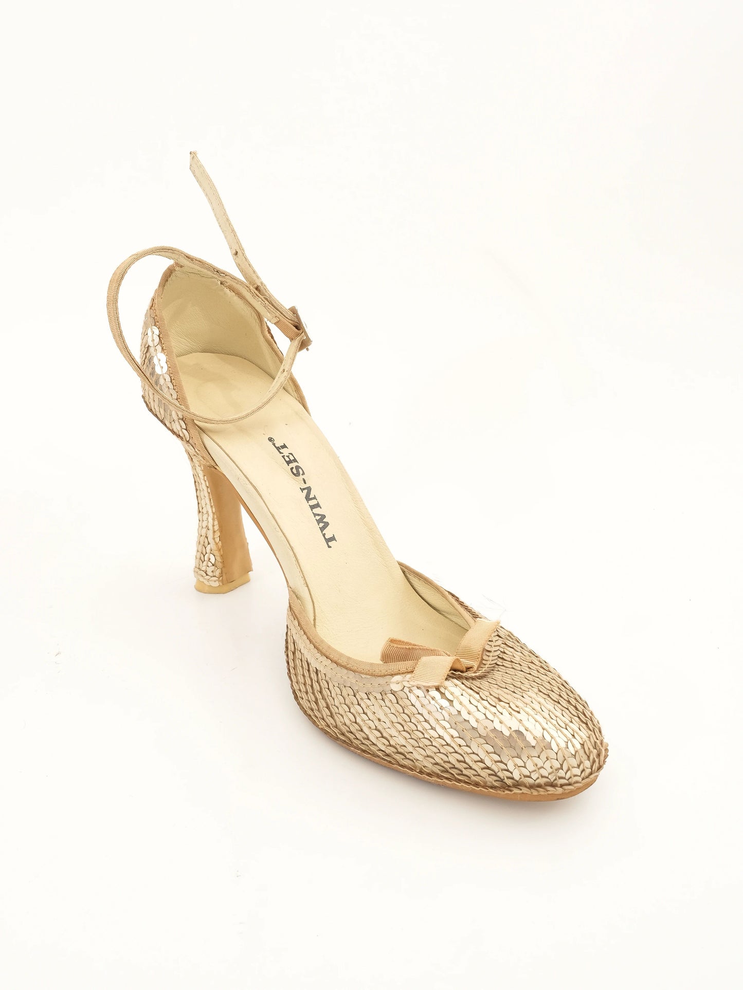 excellent twinset yellow leather high-heeled shoes size 38