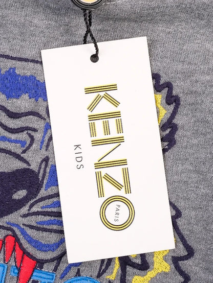 NEW Kenzo Kids Gray Hoodie Dress with Embroidered Tiger Design Size 13