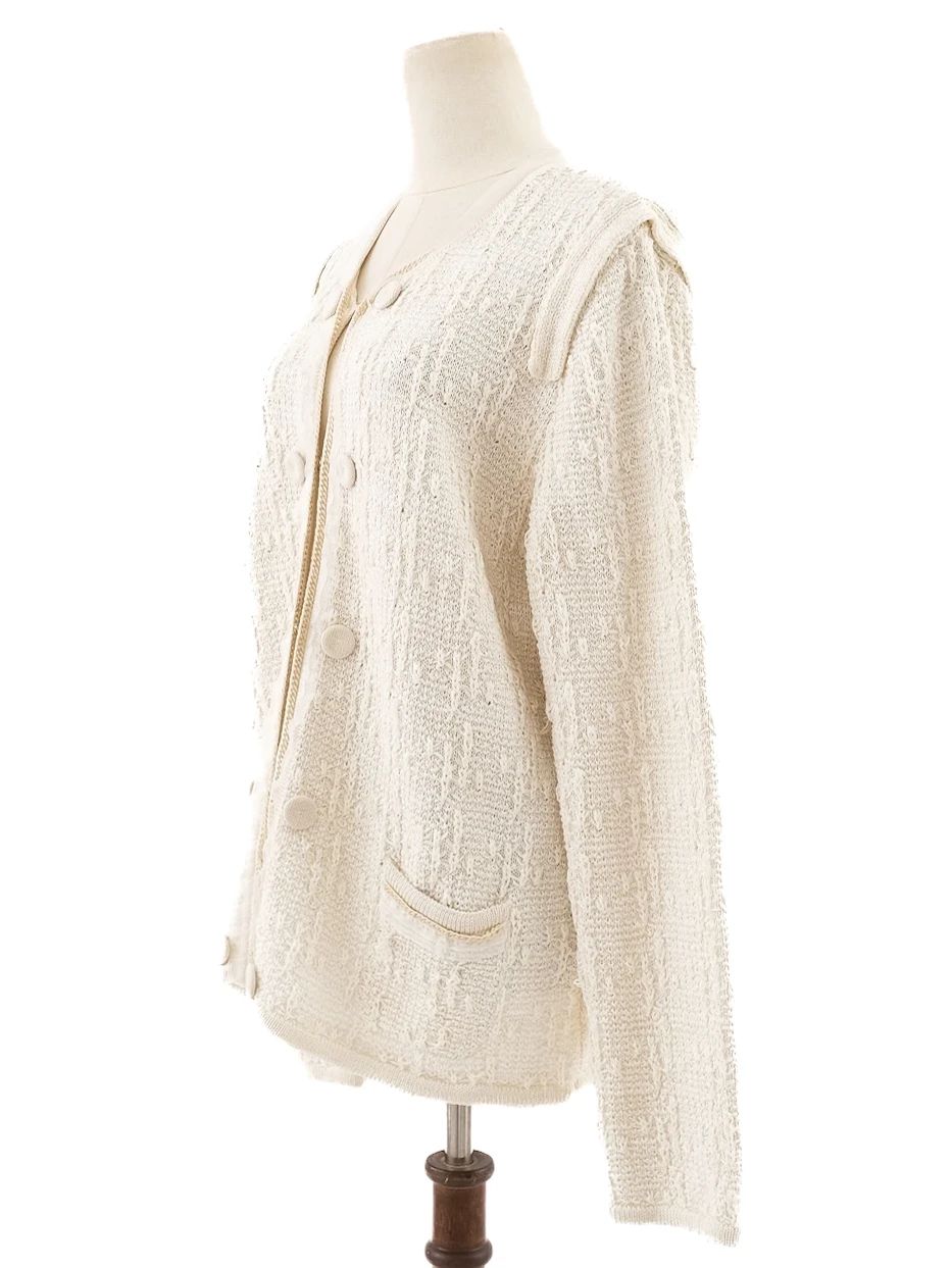 excellent escada white wool jacket size l with textured knit