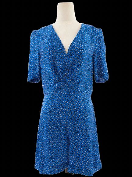 excellent maje blue v-neck short-sleeve dress size m