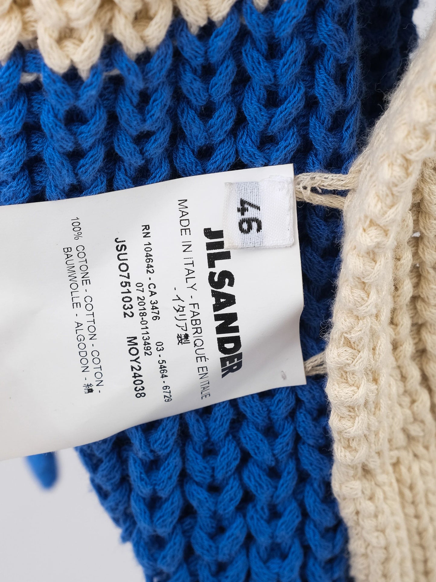 excellent jil sander chunky knit sweater blue beige checkered xxl