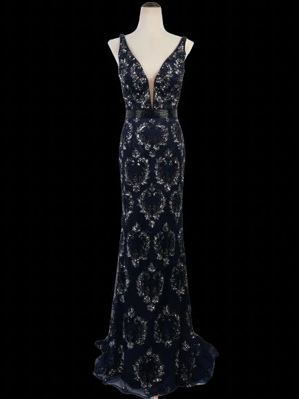 excellent sherri hill blue gown with silver embellishments size n/a