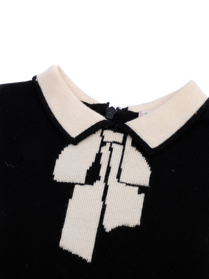 Excellent Bonpoint Black Wool Sweater with Beige Accents, Size 10