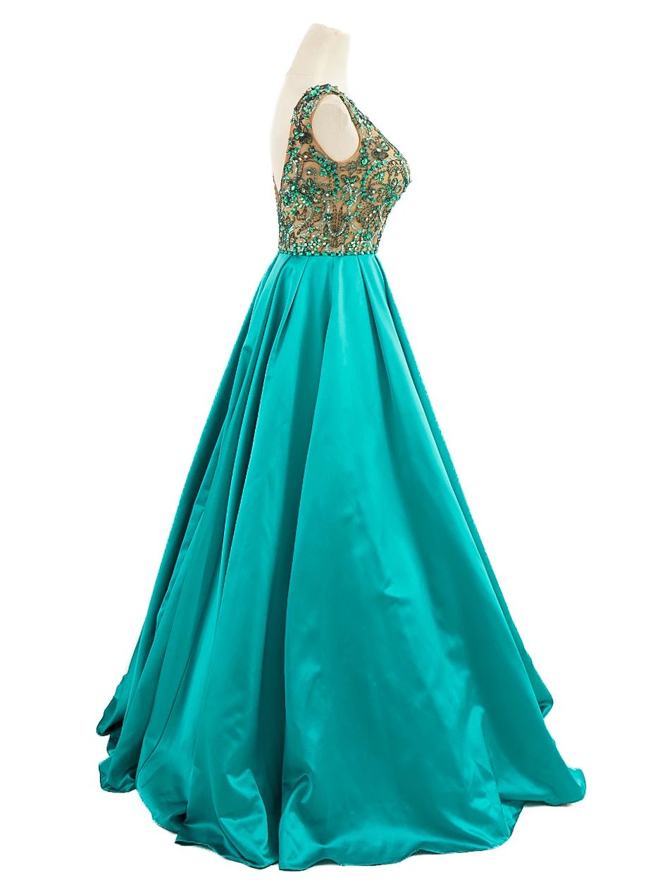 new sherri hill turquoise evening gown size s with embellished bodice