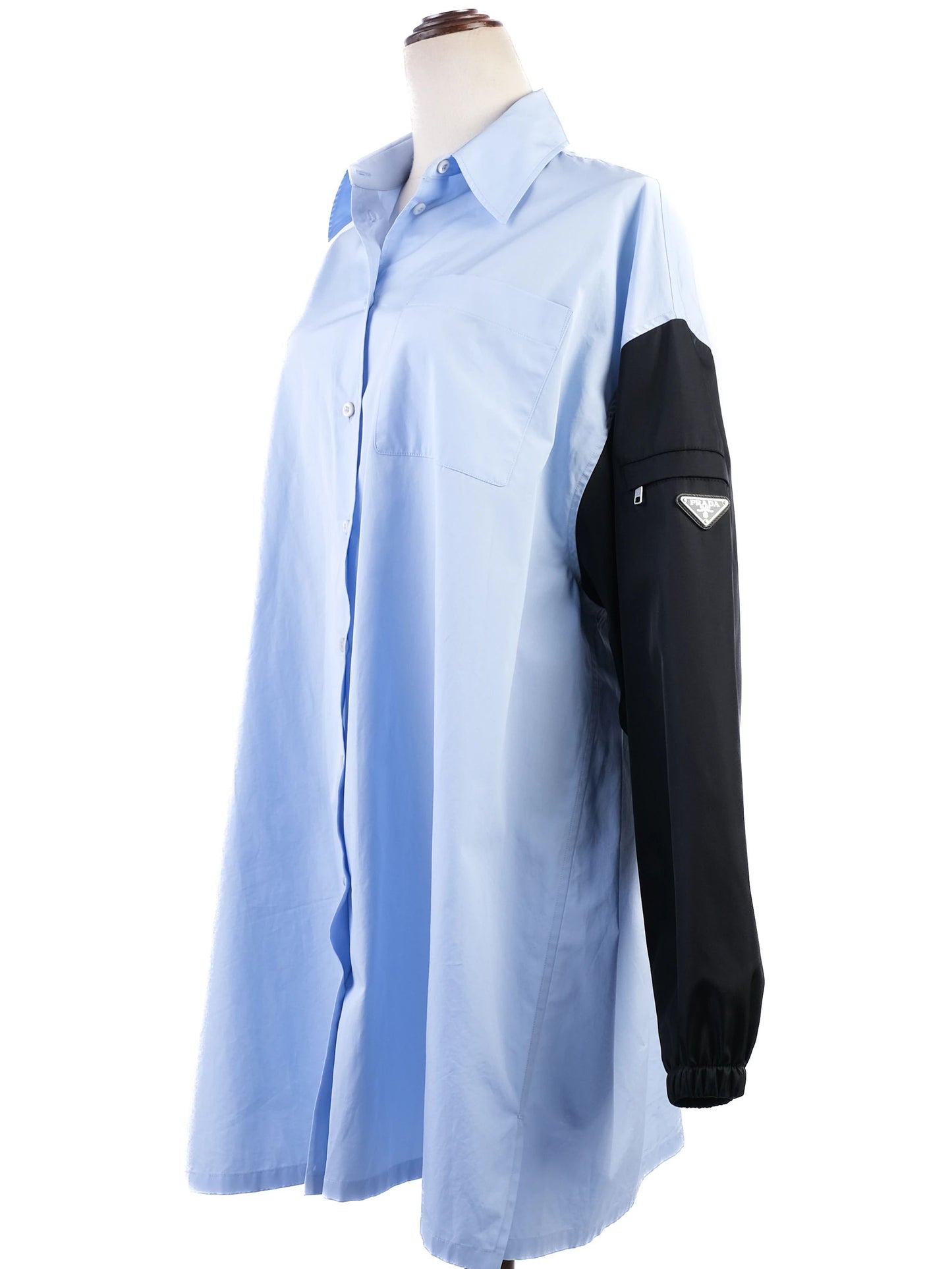 excellent prada blue cotton long button-up shirt size l